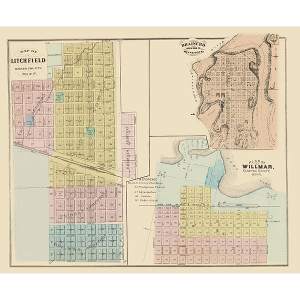 Trinx Litchfield Brainerd Willmar Minnesota 1874 On Paper by Andreas Andreas Print Wayfair